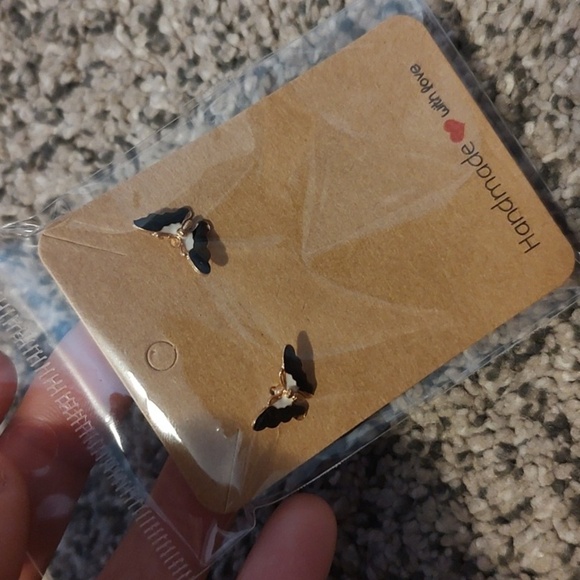 Black Butterfly Stud Earrings - Picture 3 of 3